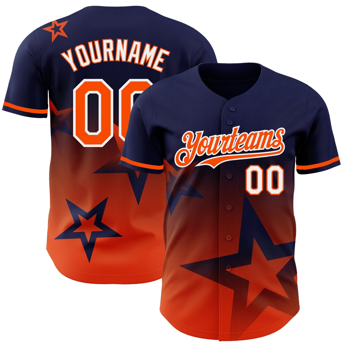 Custom Navy Orange-White 3D Pattern Design Gradient Style Twinkle Star Authentic Baseball Jersey - Sky-Custom