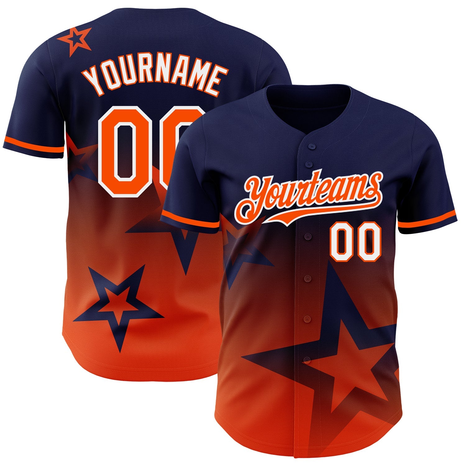 Custom Navy Orange-White 3D Pattern Design Gradient Style Twinkle Star Authentic Baseball Jersey - Sky-Custom