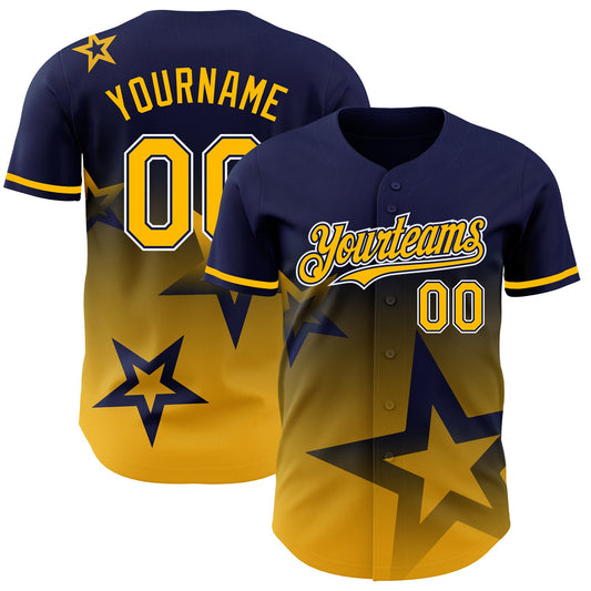 Custom Navy Gold-White 3D Pattern Design Gradient Style Twinkle Star Authentic Baseball Jersey - Sky-Custom