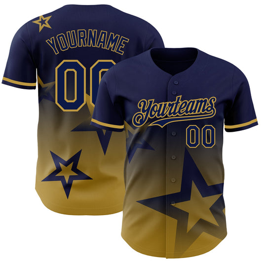 Custom Navy Old Gold 3D Pattern Design Gradient Style Twinkle Star Authentic Baseball Jersey - Sky-Custom