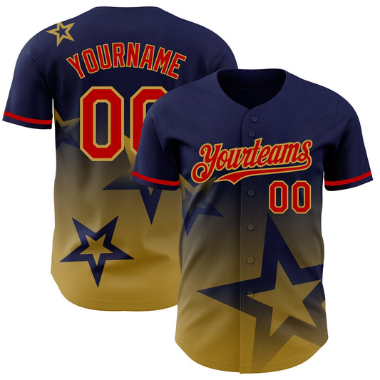 Custom Navy Red-Old Gold 3D Pattern Design Gradient Style Twinkle Star Authentic Baseball Jersey - Sky-Custom