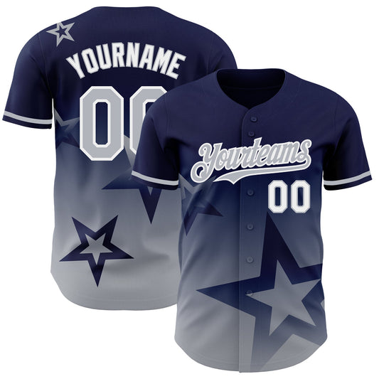 Custom Navy Gray-White 3D Pattern Design Gradient Style Twinkle Star Authentic Baseball Jersey - Sky-Custom