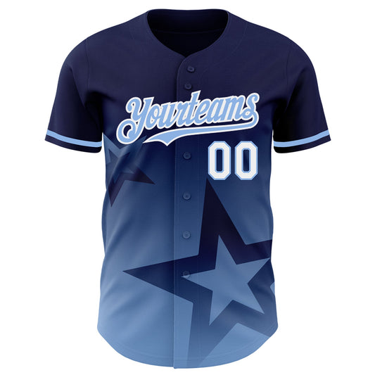 Custom Navy Light Blue-White 3D Pattern Design Gradient Style Twinkle Star Authentic Baseball Jersey - Sky-Custom