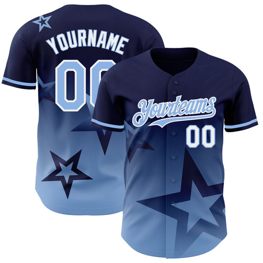 Custom Navy Light Blue-White 3D Pattern Design Gradient Style Twinkle Star Authentic Baseball Jersey - Sky-Custom