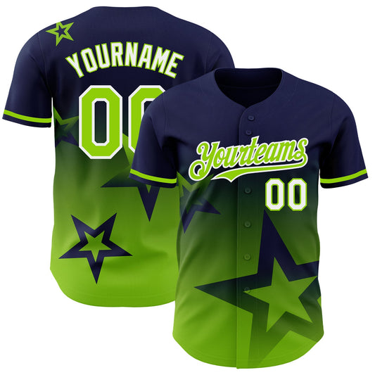 Custom Navy Neon Green-White 3D Pattern Design Gradient Style Twinkle Star Authentic Baseball Jersey - Sky-Custom