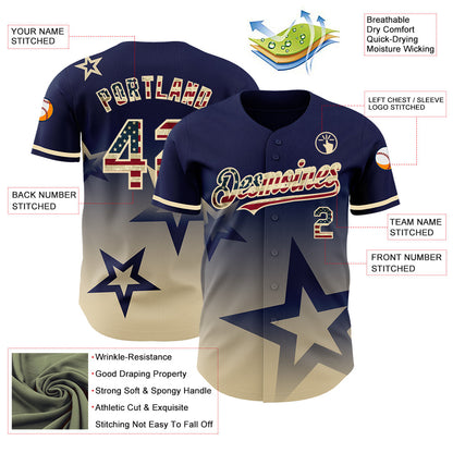 Custom Navy Vintage USA Flag-Cream 3D Pattern Design Gradient Style Twinkle Star Authentic Baseball Jersey - Sky-Custom