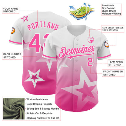 Custom White Pink 3D Pattern Design Gradient Style Twinkle Star Authentic Baseball Jersey - Sky-Custom