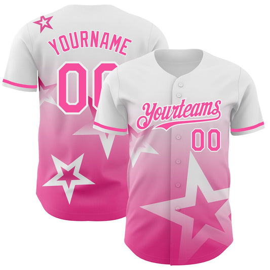Custom White Pink 3D Pattern Design Gradient Style Twinkle Star Authentic Baseball Jersey - Sky-Custom