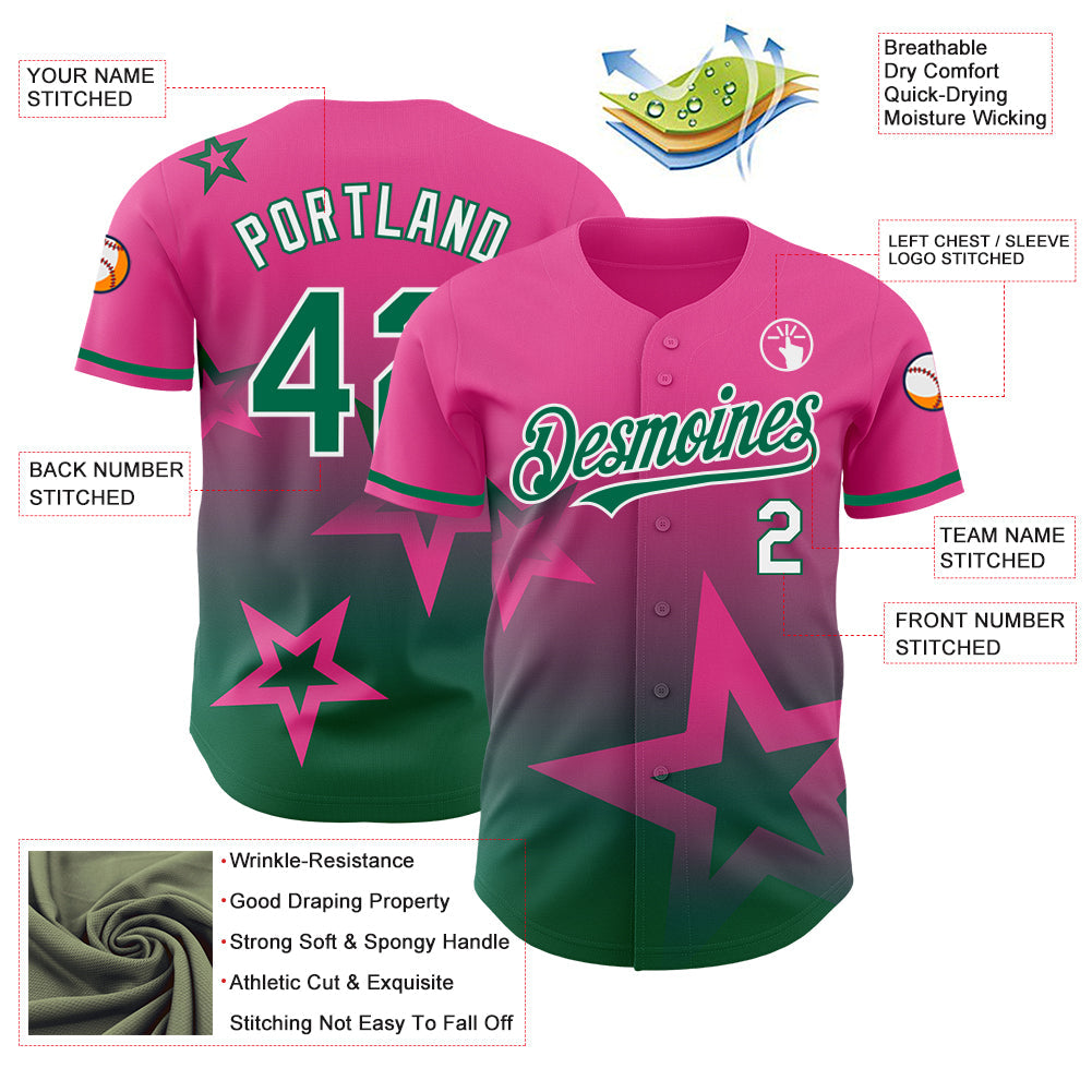 Custom Pink Kelly Green-White 3D Pattern Design Gradient Style Twinkle Star Authentic Baseball Jersey - Sky-Custom