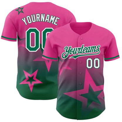Custom Pink Kelly Green-White 3D Pattern Design Gradient Style Twinkle Star Authentic Baseball Jersey - Sky-Custom