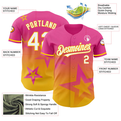 Custom Pink White-Yellow 3D Pattern Design Gradient Style Twinkle Star Authentic Baseball Jersey - Sky-Custom