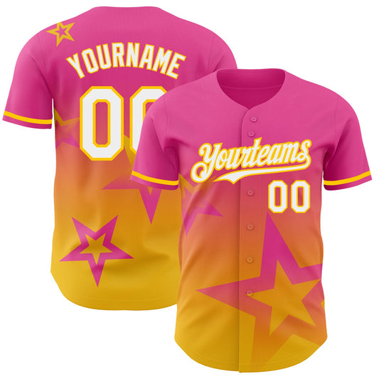 Custom Pink White-Yellow 3D Pattern Design Gradient Style Twinkle Star Authentic Baseball Jersey - Sky-Custom