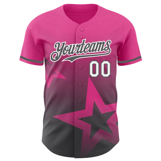 Custom Pink Steel Gray-White 3D Pattern Design Gradient Style Twinkle Star Authentic Baseball Jersey - Sky-Custom