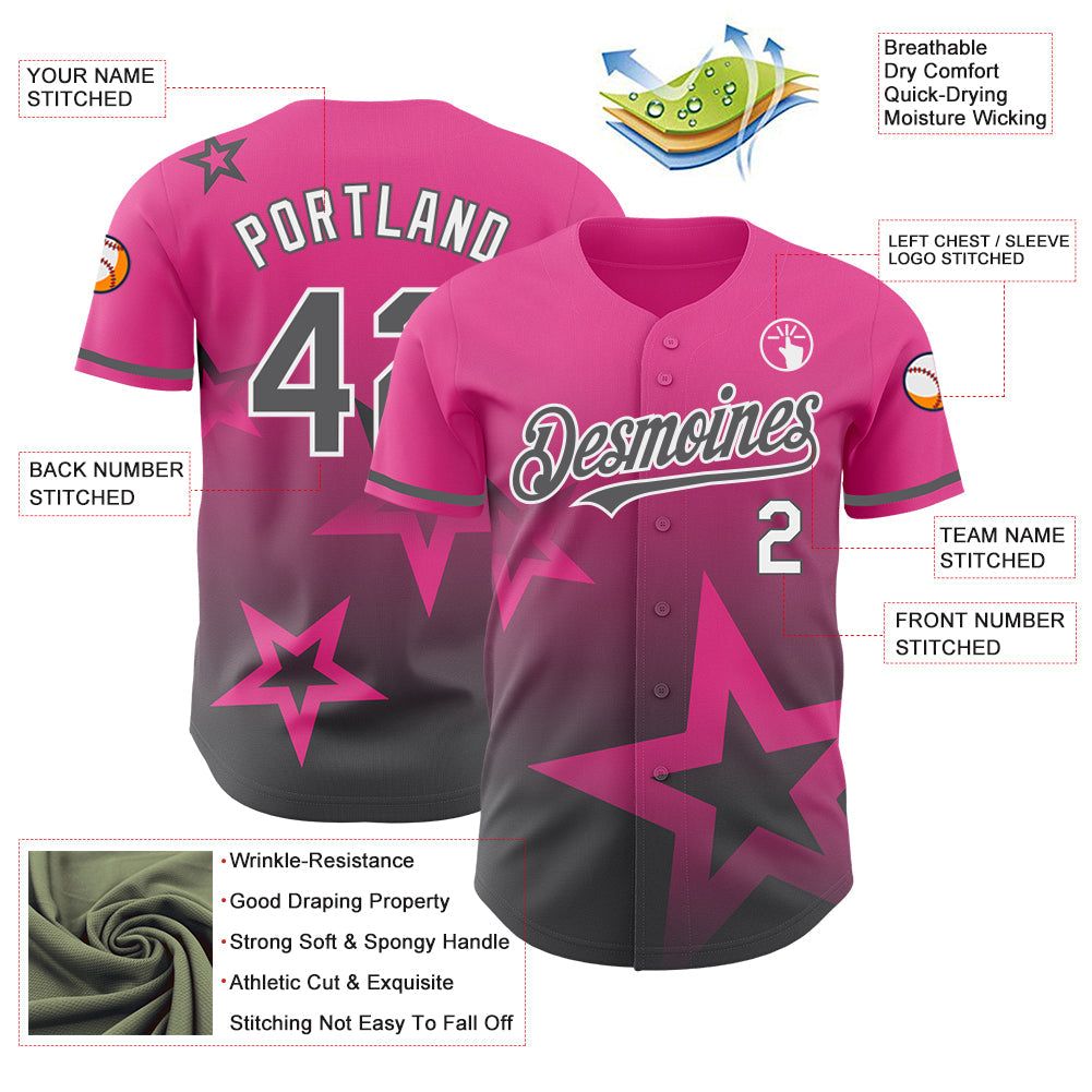 Custom Pink Steel Gray-White 3D Pattern Design Gradient Style Twinkle Star Authentic Baseball Jersey - Sky-Custom