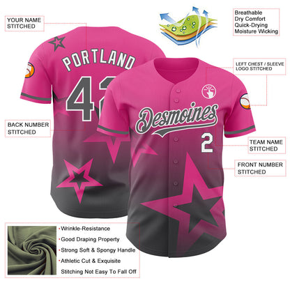 Custom Pink Steel Gray-White 3D Pattern Design Gradient Style Twinkle Star Authentic Baseball Jersey - Sky-Custom