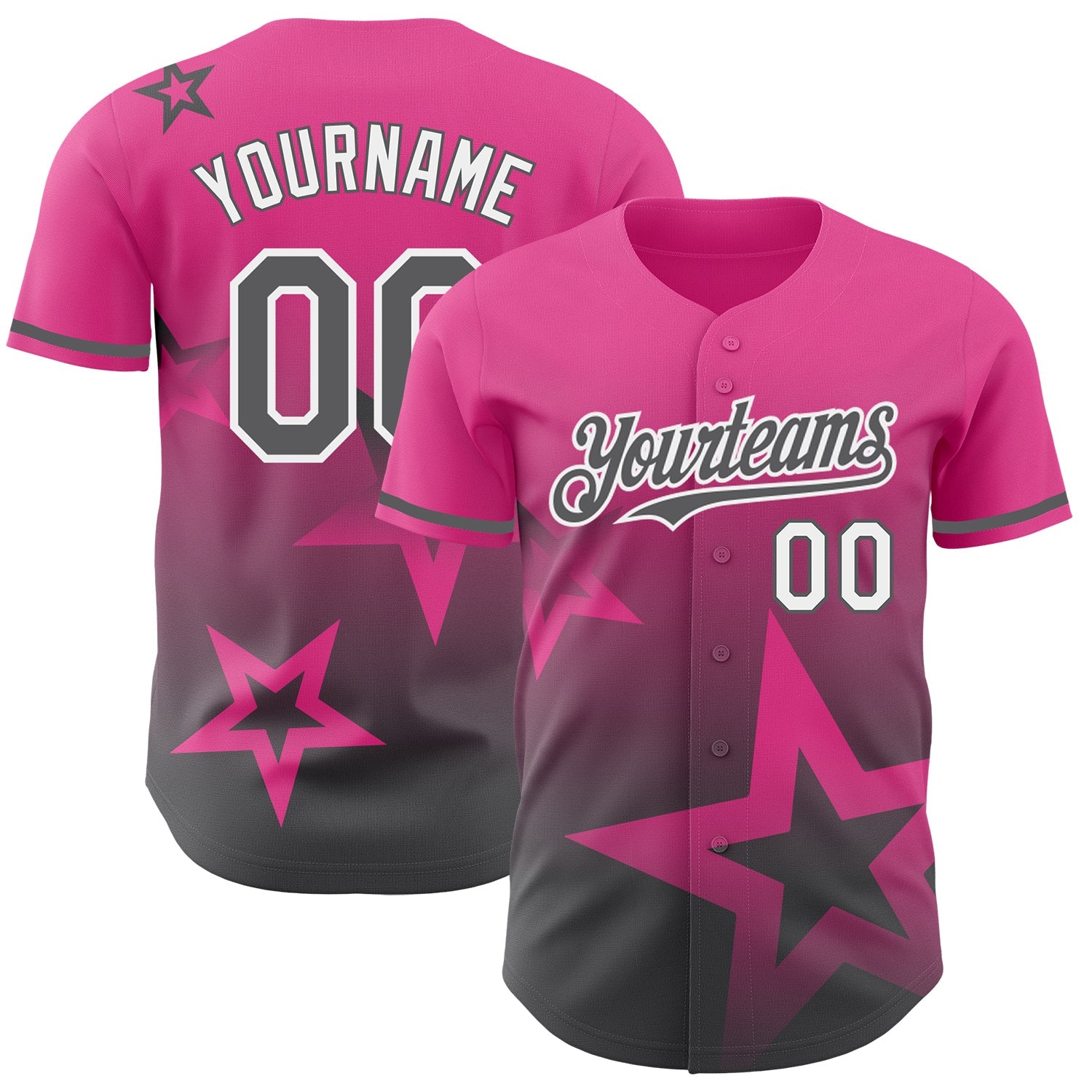 Custom Pink Steel Gray-White 3D Pattern Design Gradient Style Twinkle Star Authentic Baseball Jersey - Sky-Custom
