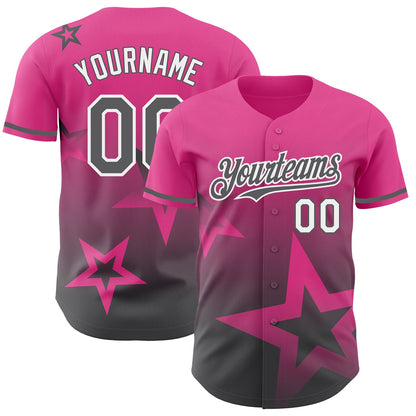 Custom Pink Steel Gray-White 3D Pattern Design Gradient Style Twinkle Star Authentic Baseball Jersey - Sky-Custom