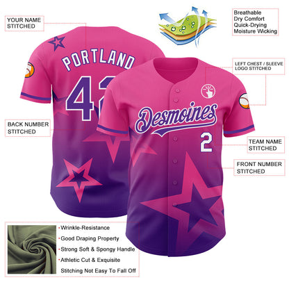 Custom Pink Purple-White 3D Pattern Design Gradient Style Twinkle Star Authentic Baseball Jersey - Sky-Custom