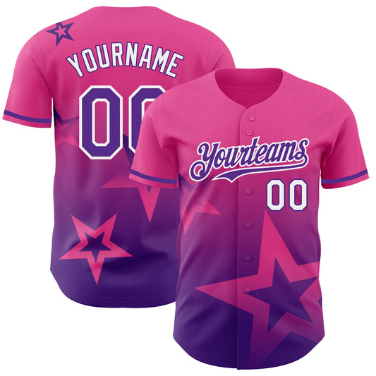 Custom Pink Purple-White 3D Pattern Design Gradient Style Twinkle Star Authentic Baseball Jersey - Sky-Custom