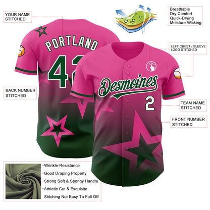 Custom Pink Green-White 3D Pattern Design Gradient Style Twinkle Star Authentic Baseball Jersey - Sky-Custom