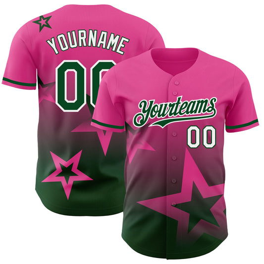 Custom Pink Green-White 3D Pattern Design Gradient Style Twinkle Star Authentic Baseball Jersey - Sky-Custom