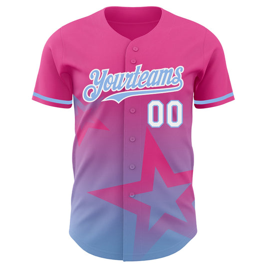 Custom Pink Light Blue-White 3D Pattern Design Gradient Style Twinkle Star Authentic Baseball Jersey - Sky-Custom