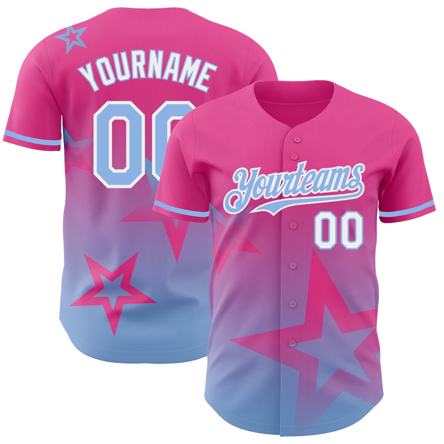 Custom Pink Light Blue-White 3D Pattern Design Gradient Style Twinkle Star Authentic Baseball Jersey - Sky-Custom
