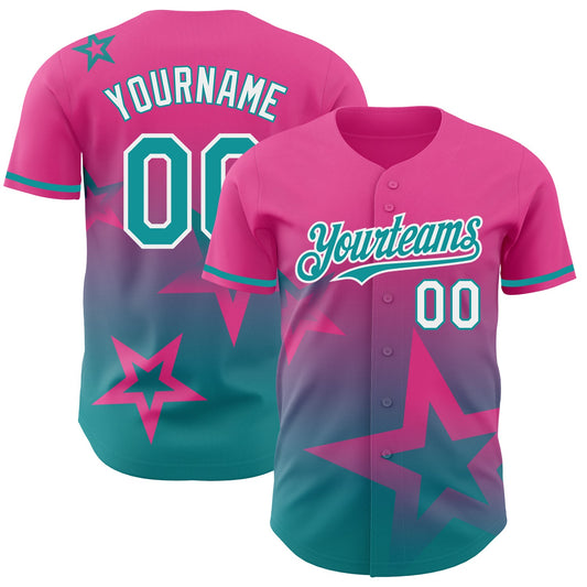 Custom Pink Teal-White 3D Pattern Design Gradient Style Twinkle Star Authentic Baseball Jersey - Sky-Custom