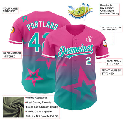 Custom Pink Aqua-White 3D Pattern Design Gradient Style Twinkle Star Authentic Baseball Jersey - Sky-Custom