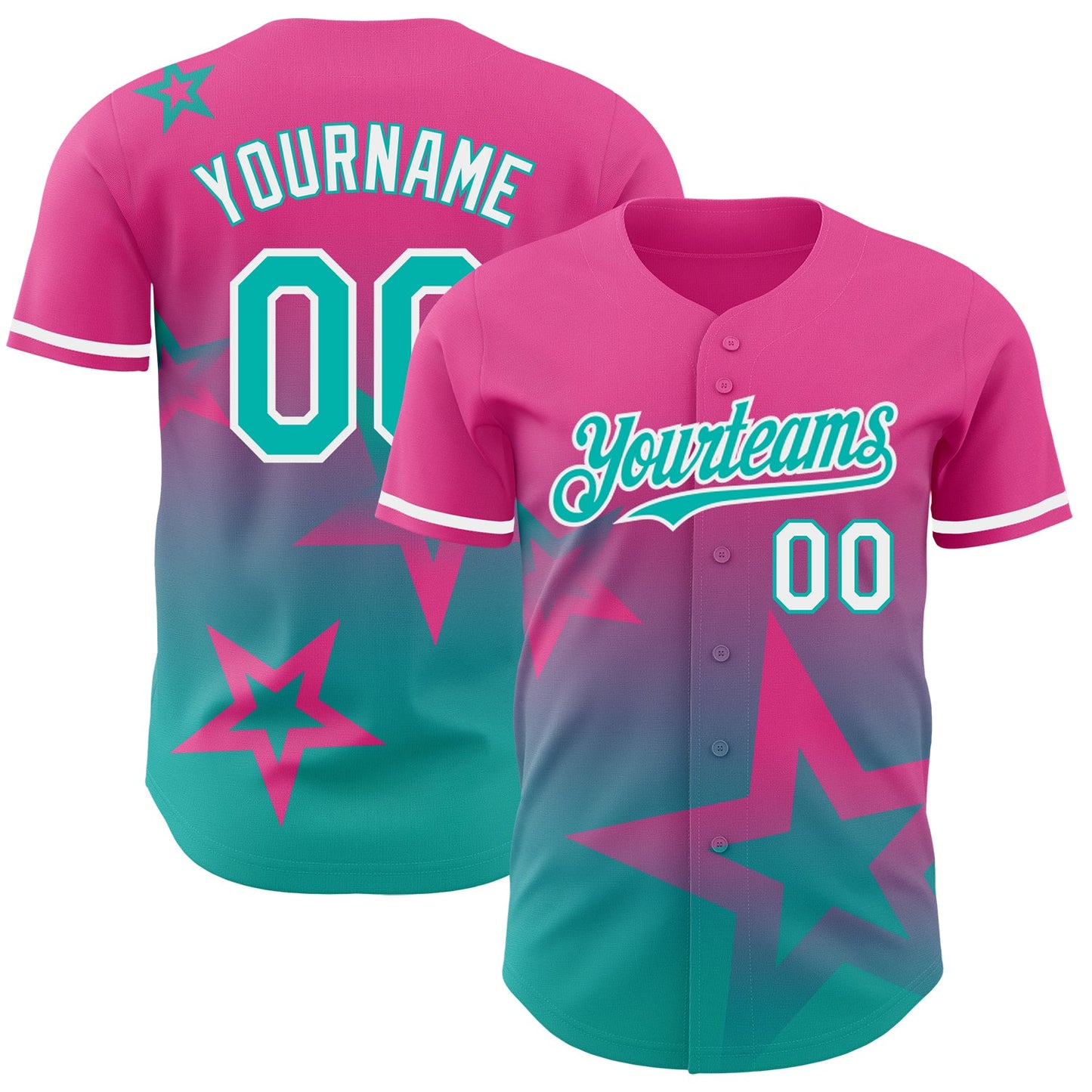 Custom Pink Aqua-White 3D Pattern Design Gradient Style Twinkle Star Authentic Baseball Jersey - Sky-Custom