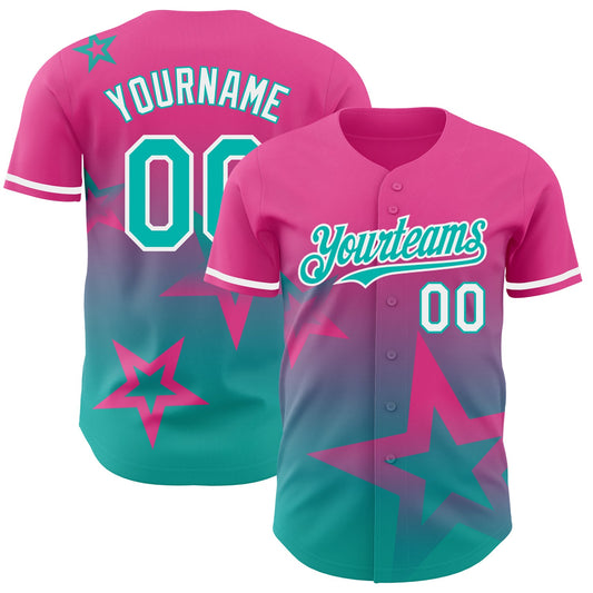 Custom Pink Aqua-White 3D Pattern Design Gradient Style Twinkle Star Authentic Baseball Jersey - Sky-Custom