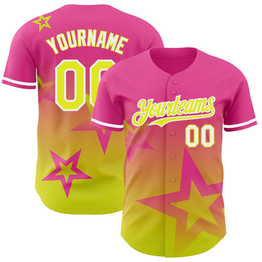 Custom Pink Neon Yellow-White 3D Pattern Design Gradient Style Twinkle Star Authentic Baseball Jersey - Sky-Custom