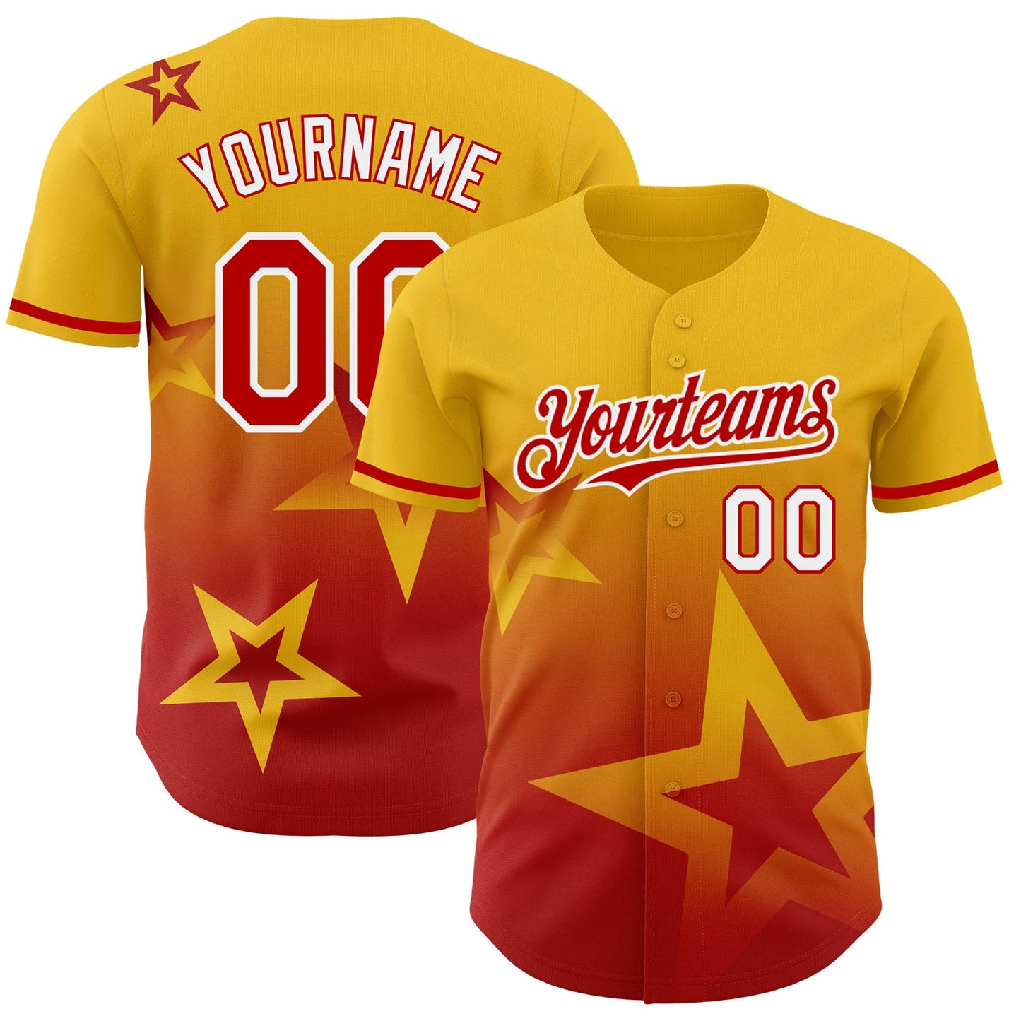 Custom Yellow Red-White 3D Pattern Design Gradient Style Twinkle Star Authentic Baseball Jersey - Sky-Custom