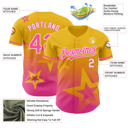 Custom Yellow Pink-White 3D Pattern Design Gradient Style Twinkle Star Authentic Baseball Jersey - Sky-Custom