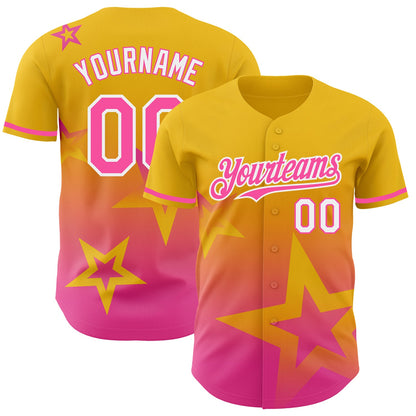 Custom Yellow Pink-White 3D Pattern Design Gradient Style Twinkle Star Authentic Baseball Jersey - Sky-Custom