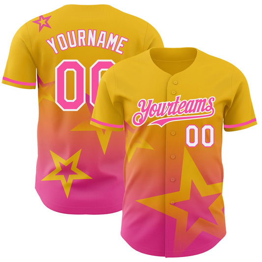 Custom Yellow Pink-White 3D Pattern Design Gradient Style Twinkle Star Authentic Baseball Jersey - Sky-Custom