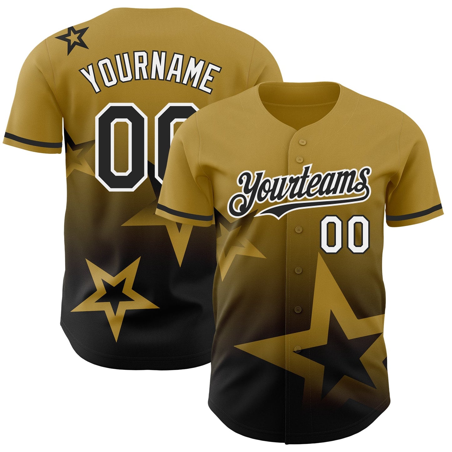 Custom Old Gold Black-White 3D Pattern Design Gradient Style Twinkle Star Authentic Baseball Jersey - Sky-Custom