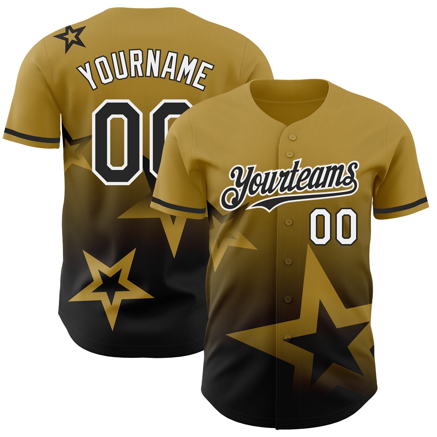 Custom Old Gold Black-White 3D Pattern Design Gradient Style Twinkle Star Authentic Baseball Jersey - Sky-Custom