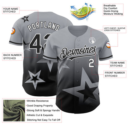 Custom Gray Black-White 3D Pattern Design Gradient Style Twinkle Star Authentic Baseball Jersey - Sky-Custom