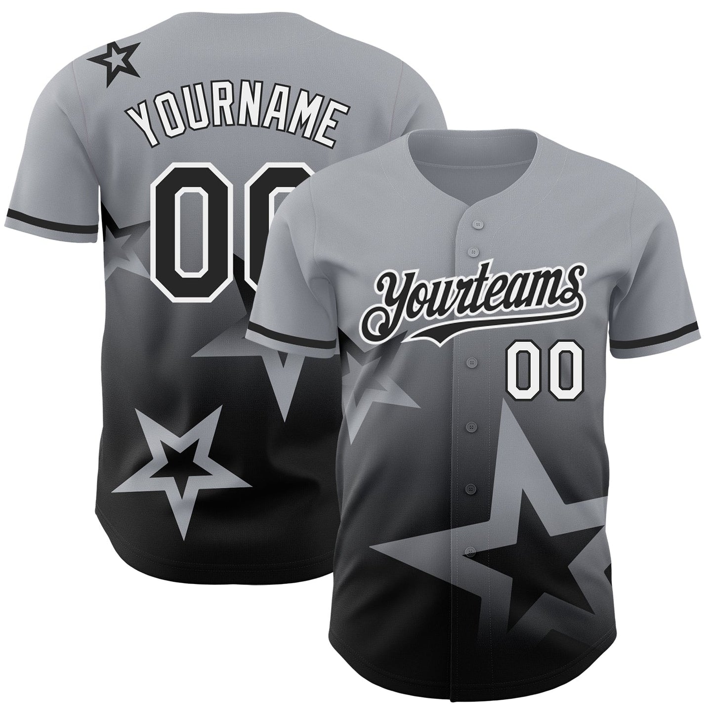 Custom Gray Black-White 3D Pattern Design Gradient Style Twinkle Star Authentic Baseball Jersey - Sky-Custom