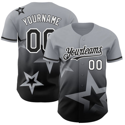 Custom Gray Black-White 3D Pattern Design Gradient Style Twinkle Star Authentic Baseball Jersey - Sky-Custom