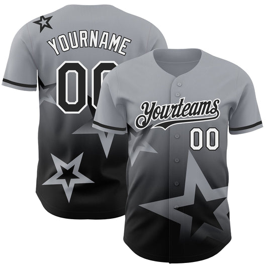 Custom Gray Black-White 3D Pattern Design Gradient Style Twinkle Star Authentic Baseball Jersey - Sky-Custom
