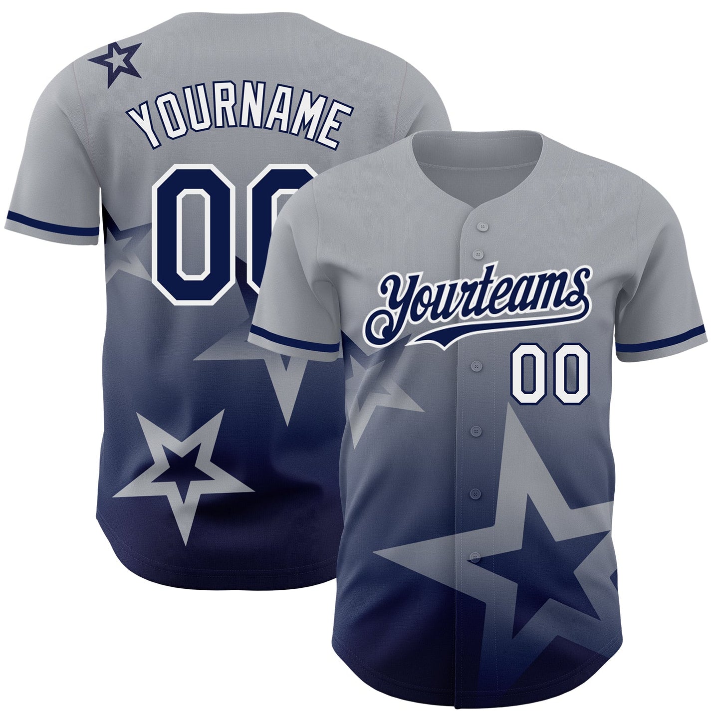 Custom Gray Navy-White 3D Pattern Design Gradient Style Twinkle Star Authentic Baseball Jersey - Sky-Custom