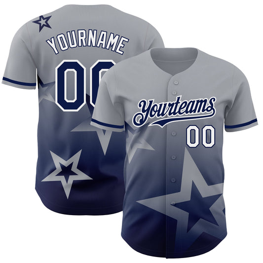 Custom Gray Navy-White 3D Pattern Design Gradient Style Twinkle Star Authentic Baseball Jersey - Sky-Custom