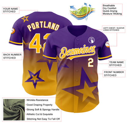 Custom Purple Gold-White 3D Pattern Design Gradient Style Twinkle Star Authentic Baseball Jersey - Sky-Custom