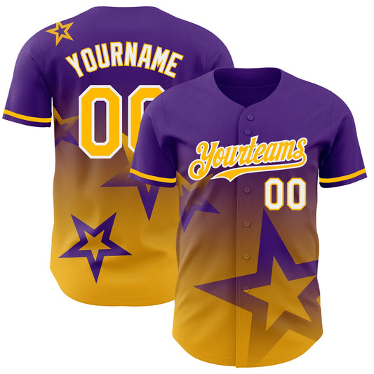 Custom Purple Gold-White 3D Pattern Design Gradient Style Twinkle Star Authentic Baseball Jersey - Sky-Custom
