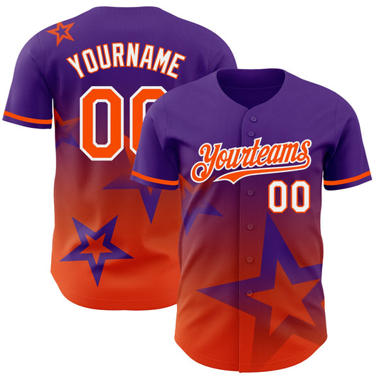 Custom Purple Orange-White 3D Pattern Design Gradient Style Twinkle Star Authentic Baseball Jersey - Sky-Custom