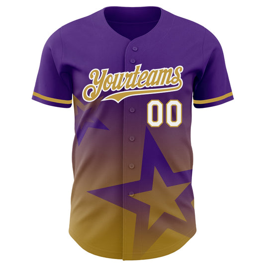 Custom Purple Old Gold-White 3D Pattern Design Gradient Style Twinkle Star Authentic Baseball Jersey - Sky-Custom
