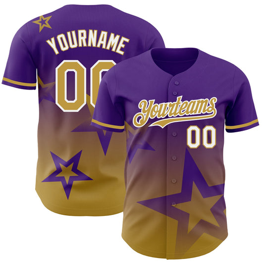 Custom Purple Old Gold-White 3D Pattern Design Gradient Style Twinkle Star Authentic Baseball Jersey - Sky-Custom