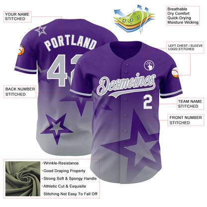 Custom Purple Gray-White 3D Pattern Design Gradient Style Twinkle Star Authentic Baseball Jersey - Sky-Custom